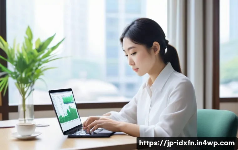 S P 500 인덱스 펀드 투자 분석 - A modern Japanese office scene with a young professional woman reviewing a diversified investment po...