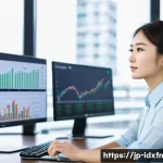 인덱스 펀드 vs 액티브 펀드 비교 - A calm and modern Japanese office setting showing a young Japanese professional woman in casual busi...