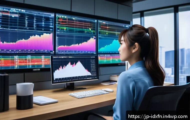 최고의 인덱스 펀드 추천 - A modern Japanese office setting with a young professional woman sitting at a sleek desk, analyzing ...