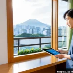 인덱스 펀드의 유용한 투자 플랫폼 - Photorealistic modern Japanese apartment workspace, a young adult investor in casual smart clothing ...