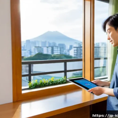 인덱스 펀드의 유용한 투자 플랫폼 - Photorealistic modern Japanese apartment workspace, a young adult investor in casual smart clothing ...